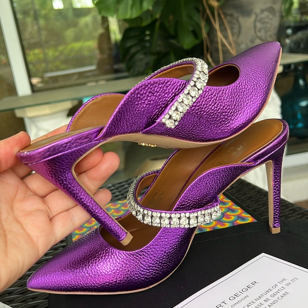 KURT GEIGER Duke Pointed Toe Pump metallic leather purple size 8,5 - Picture 16 of 17